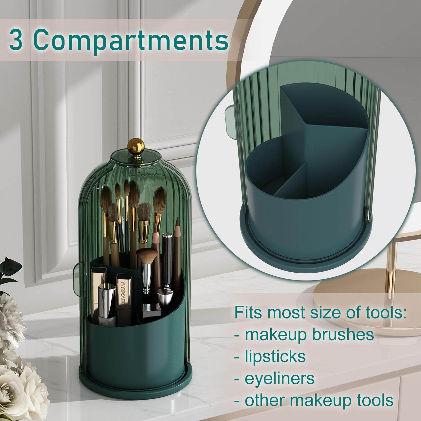 GAXmi 360° rotating base lets you grab any brush quickly.