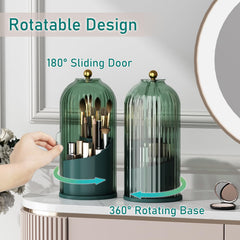 GAXmi makeup brush holder demonstrates sliding door for easy access and space saving.