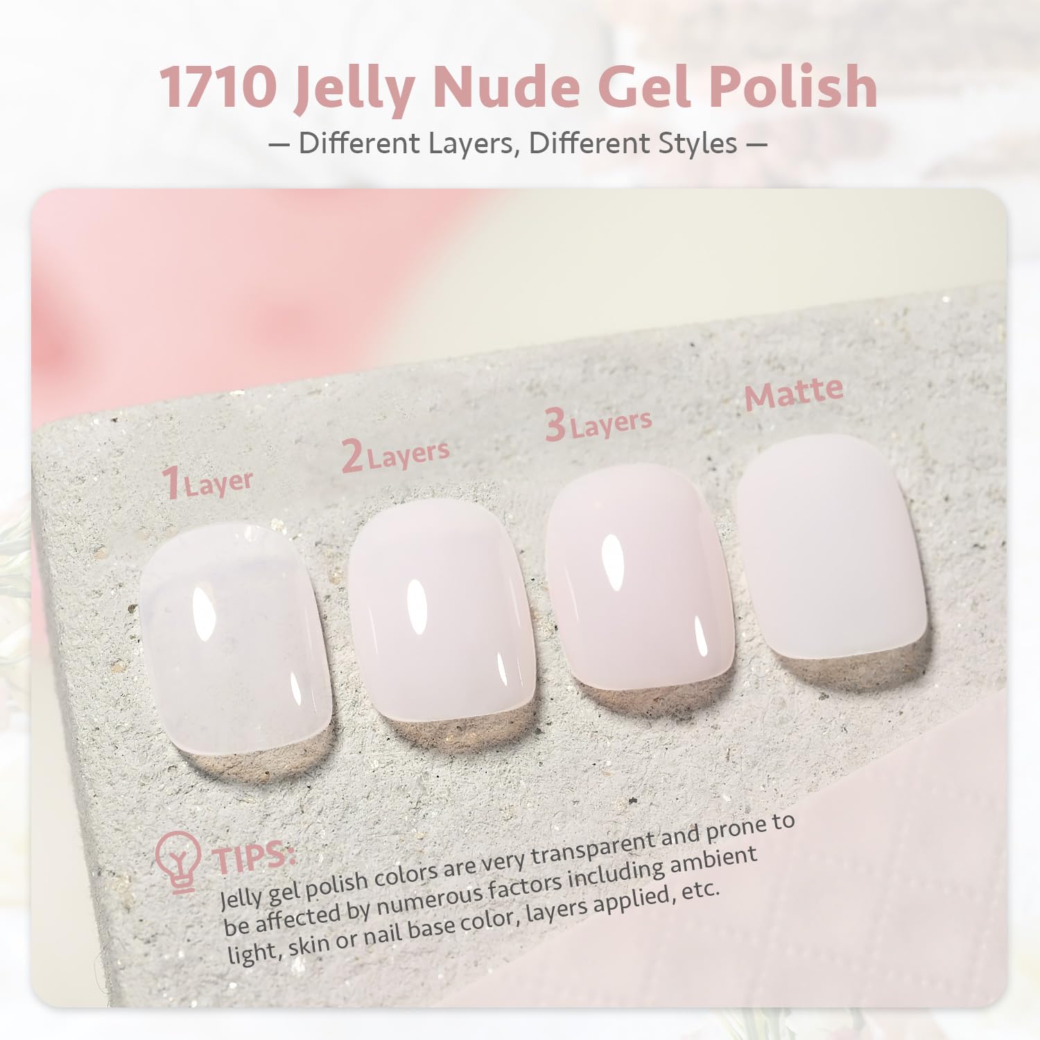 GAOY Jelly Nude Gel Nail Polish brush stroke for smooth, even color layering.