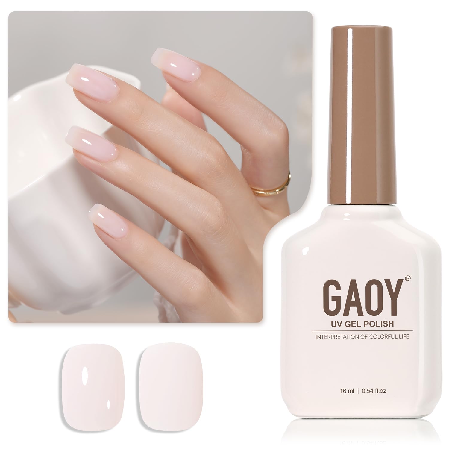 GAOY Jelly Nude Gel Nail Polish bottle with translucent pink shade for at-home nail art.