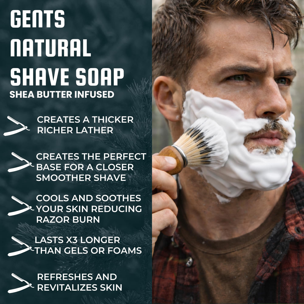 G.B.S shaving soap set up with shaving brush ready for daily use
