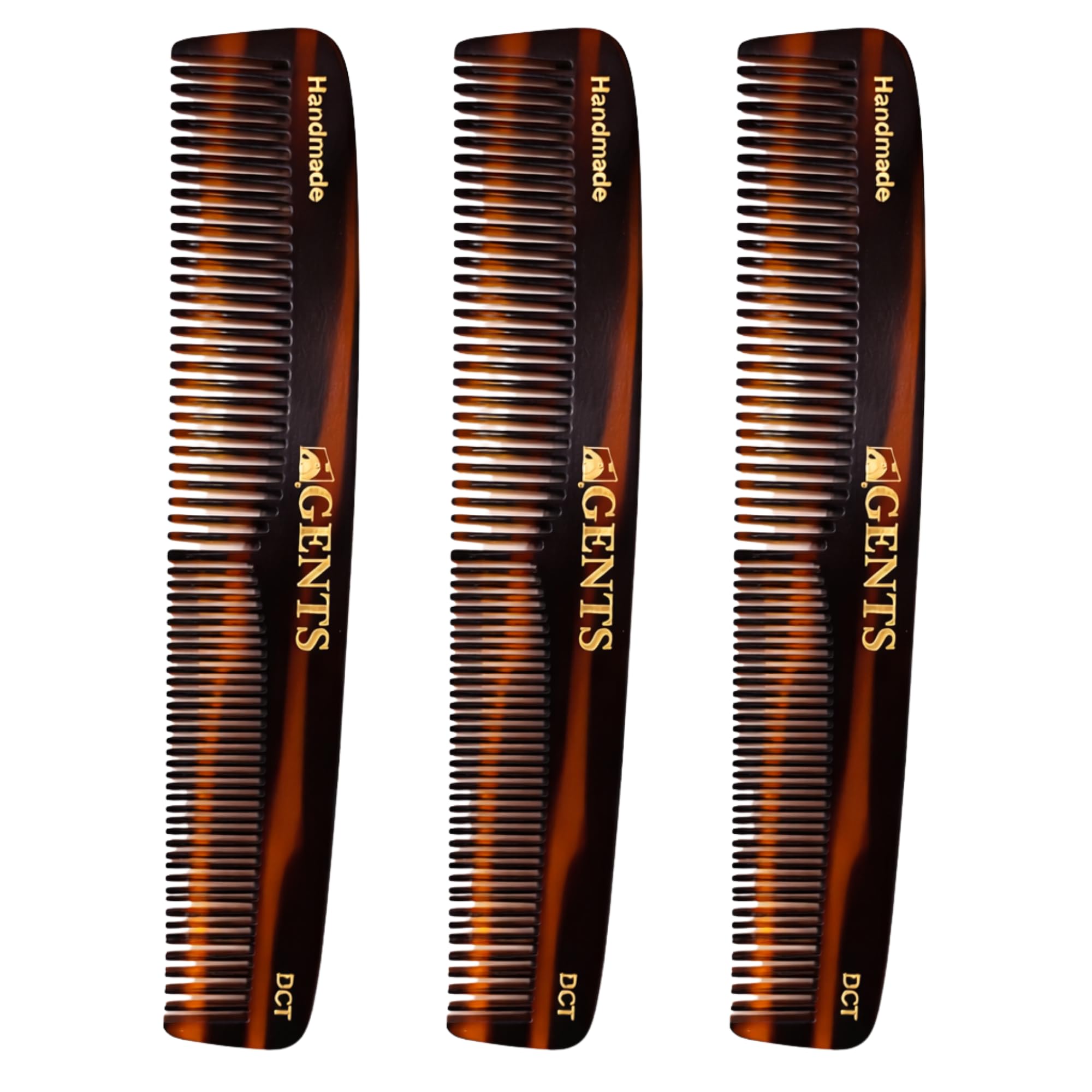 G.B.S GENTS 7-inch tortoise combs in a pack of three for versatile grooming.