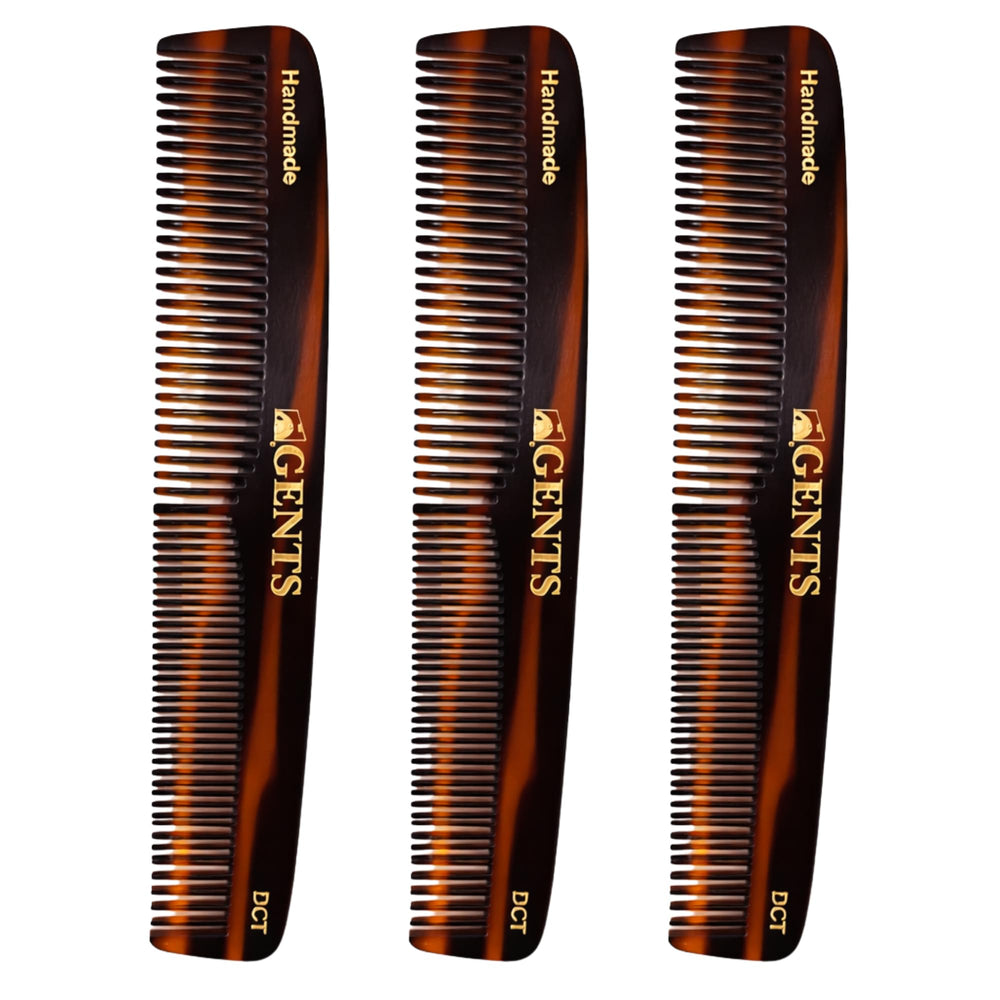 G.B.S GENTS 7-inch tortoise combs in a pack of three for versatile grooming.
