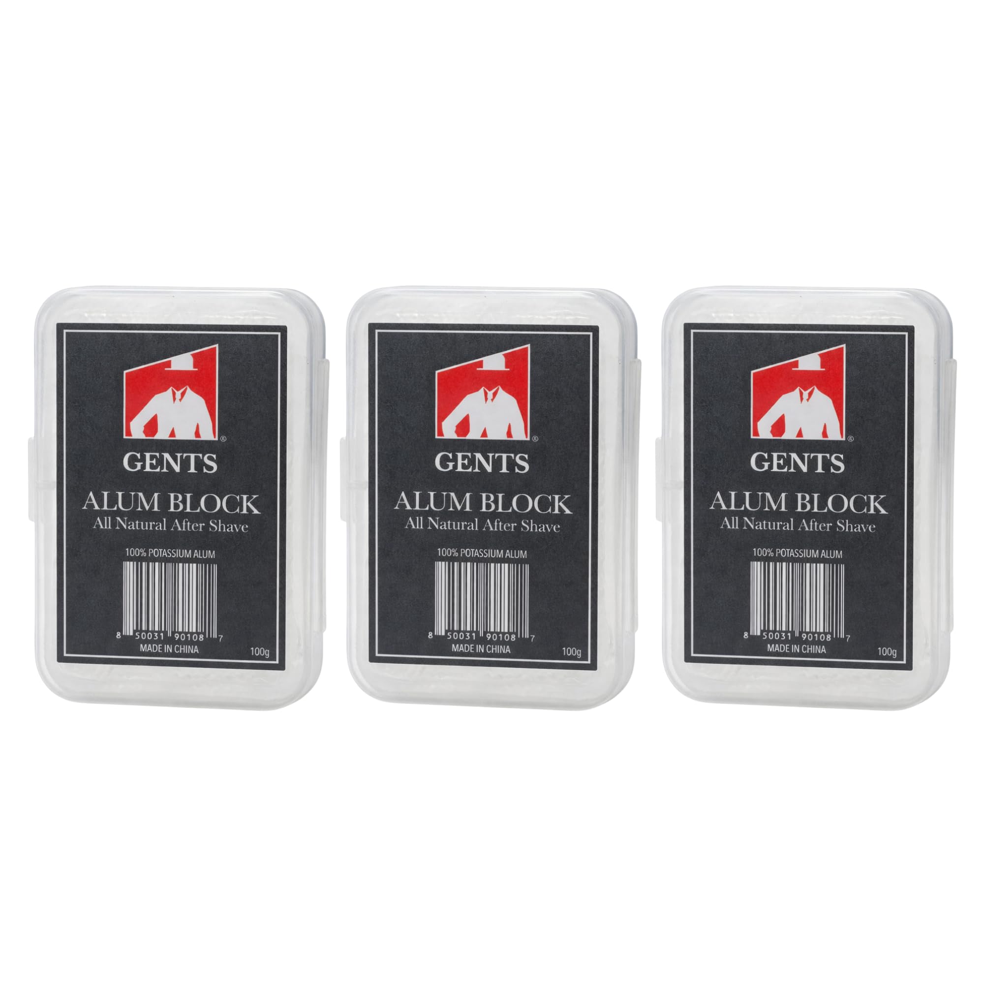 GBS Gents Alum Block in plastic case front view for travel-ready razor burn protection.
