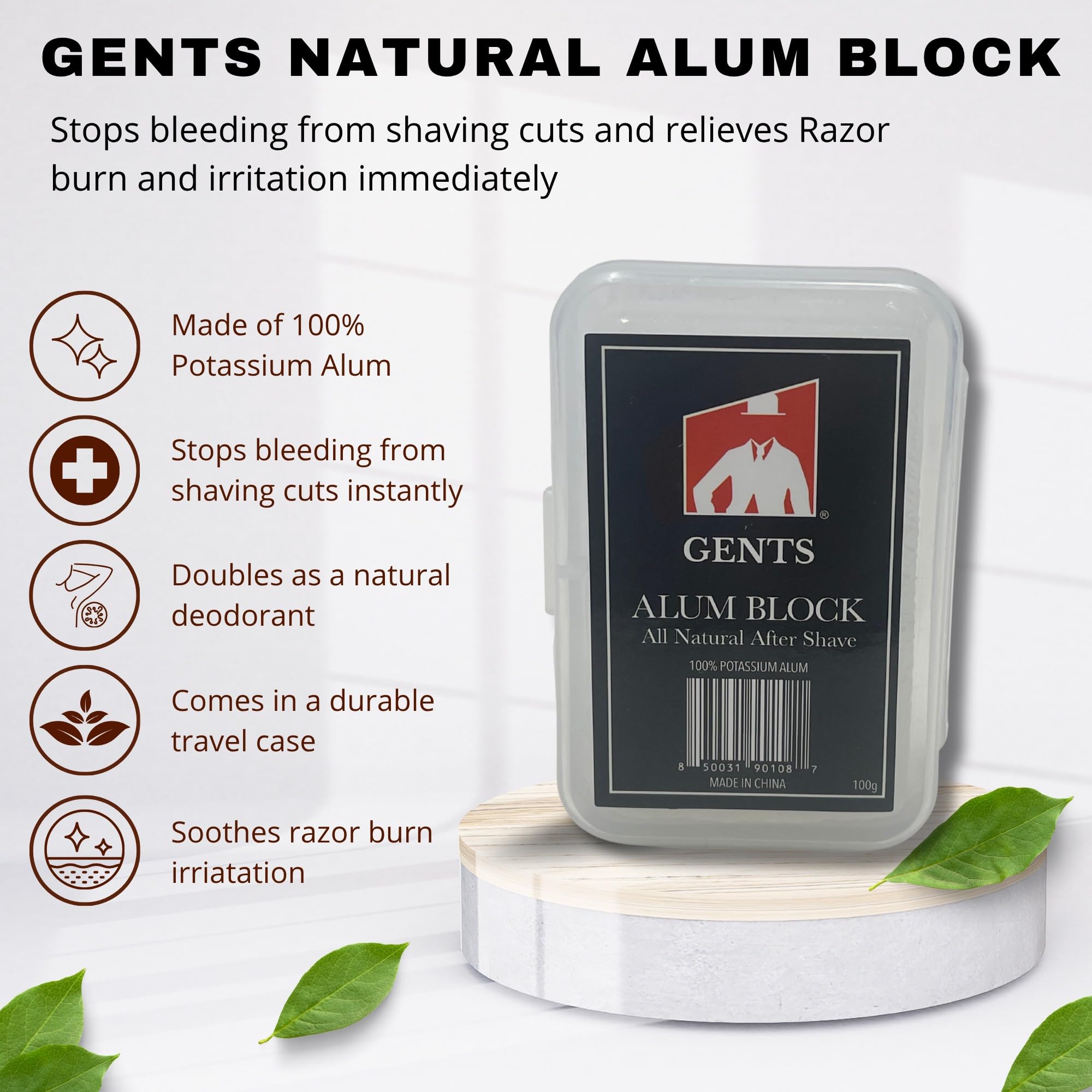 GBS Gents Alum Block travel case in bathroom setting for quick use.