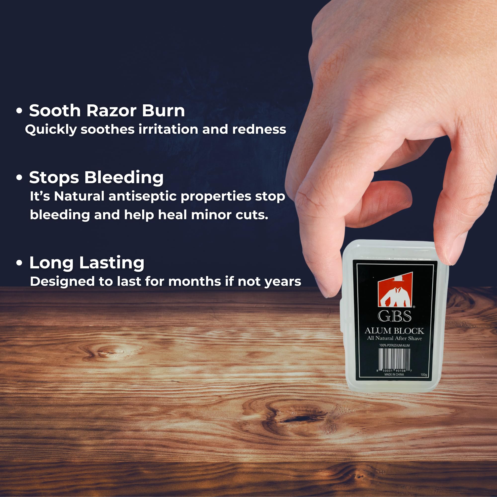 GBS Gents Alum Block set in travel kit for on-the-go grooming.
