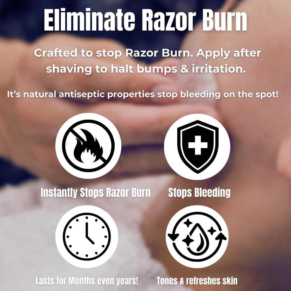 GBS Gents Alum Block being used after shave to calm irritation.