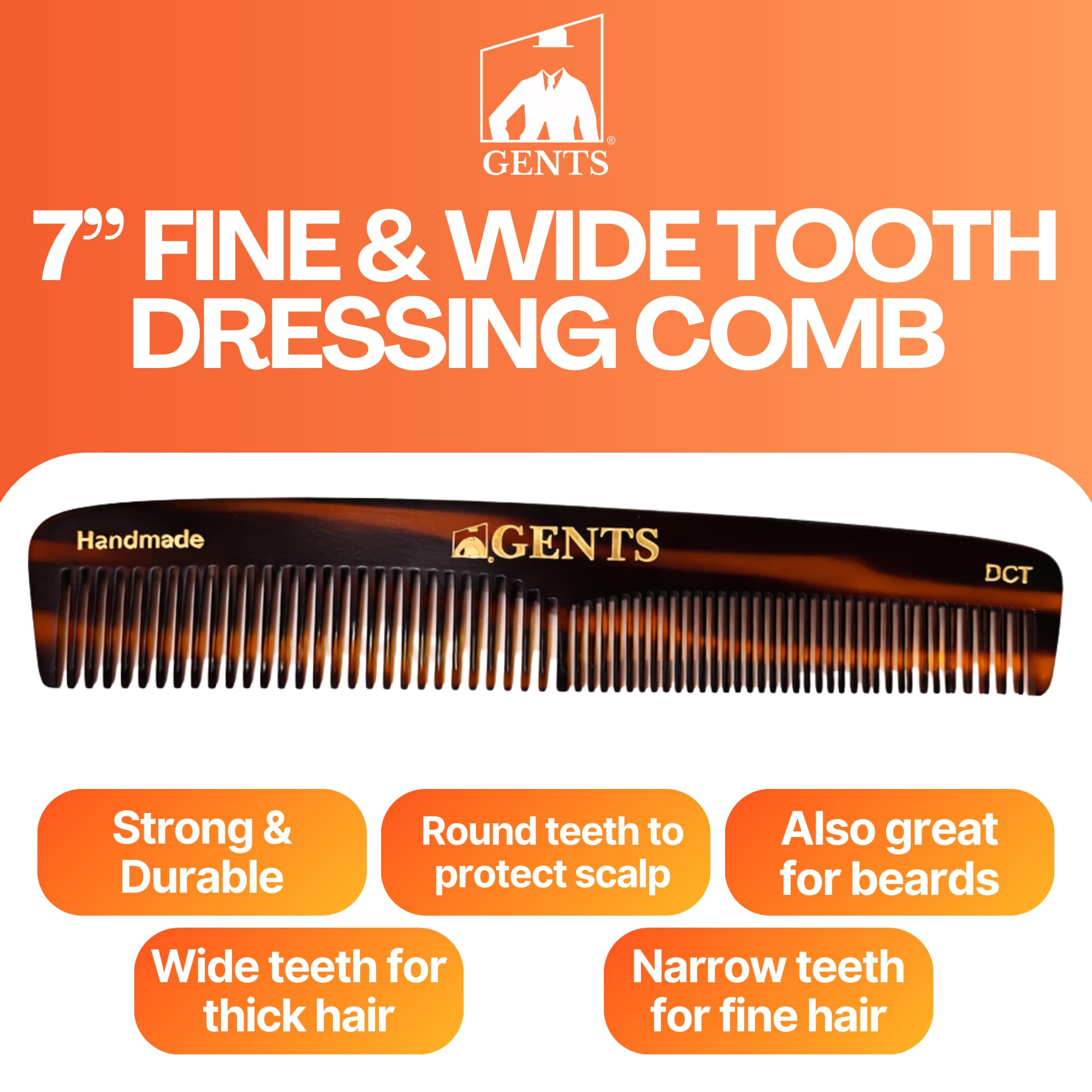 G.B.S GENTS fine-tooth close-up shows smooth teeth for gentle scalp comfort.