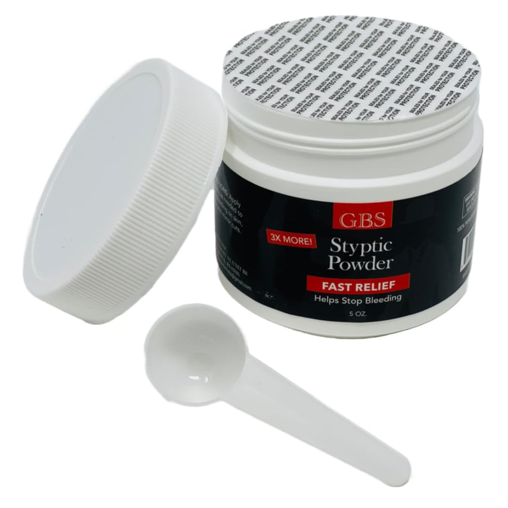 G.B.S Gents Styptic Powder bottle with quick minor-bleed control for shaving.