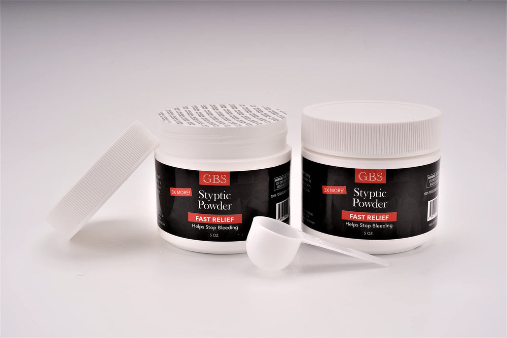 G.B.S Gents Styptic Powder potassium alum safety-tested formula.