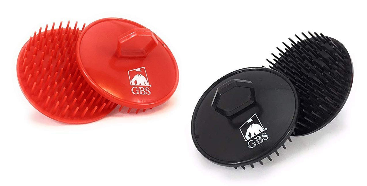 G.B.S soft red scalp massager brush close-up for gentle scalp care.