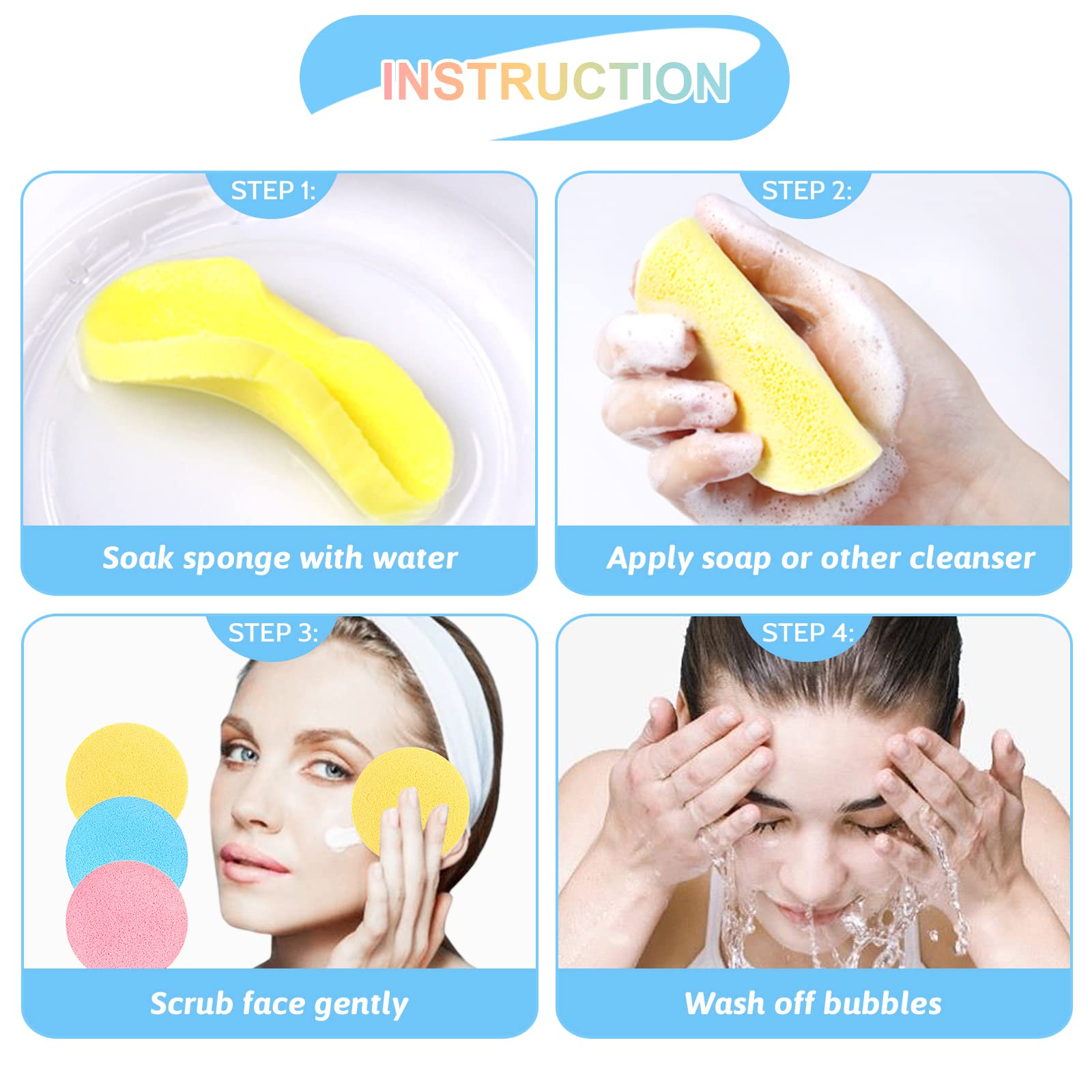 Gddochn compressed facial sponge blue pack suitable for quick cleansing routines.