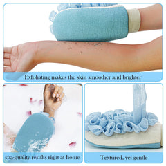Gdrctica guante exfoliante, textura exfoliante visible para eliminar células muertas con precisión.