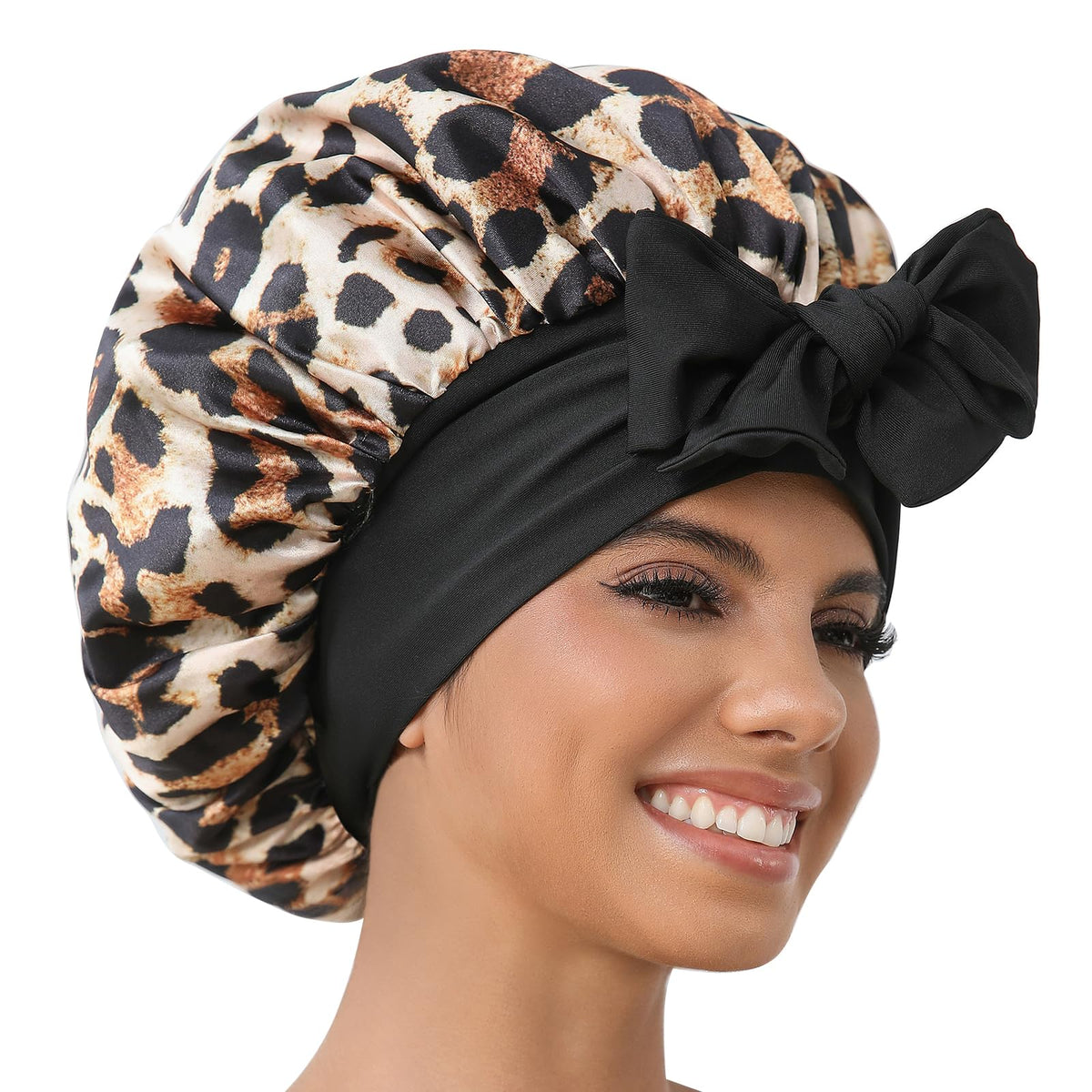 GDTOGRT bonete de satén para dormir leopardo negro protege y suaviza el cabello durante la noche