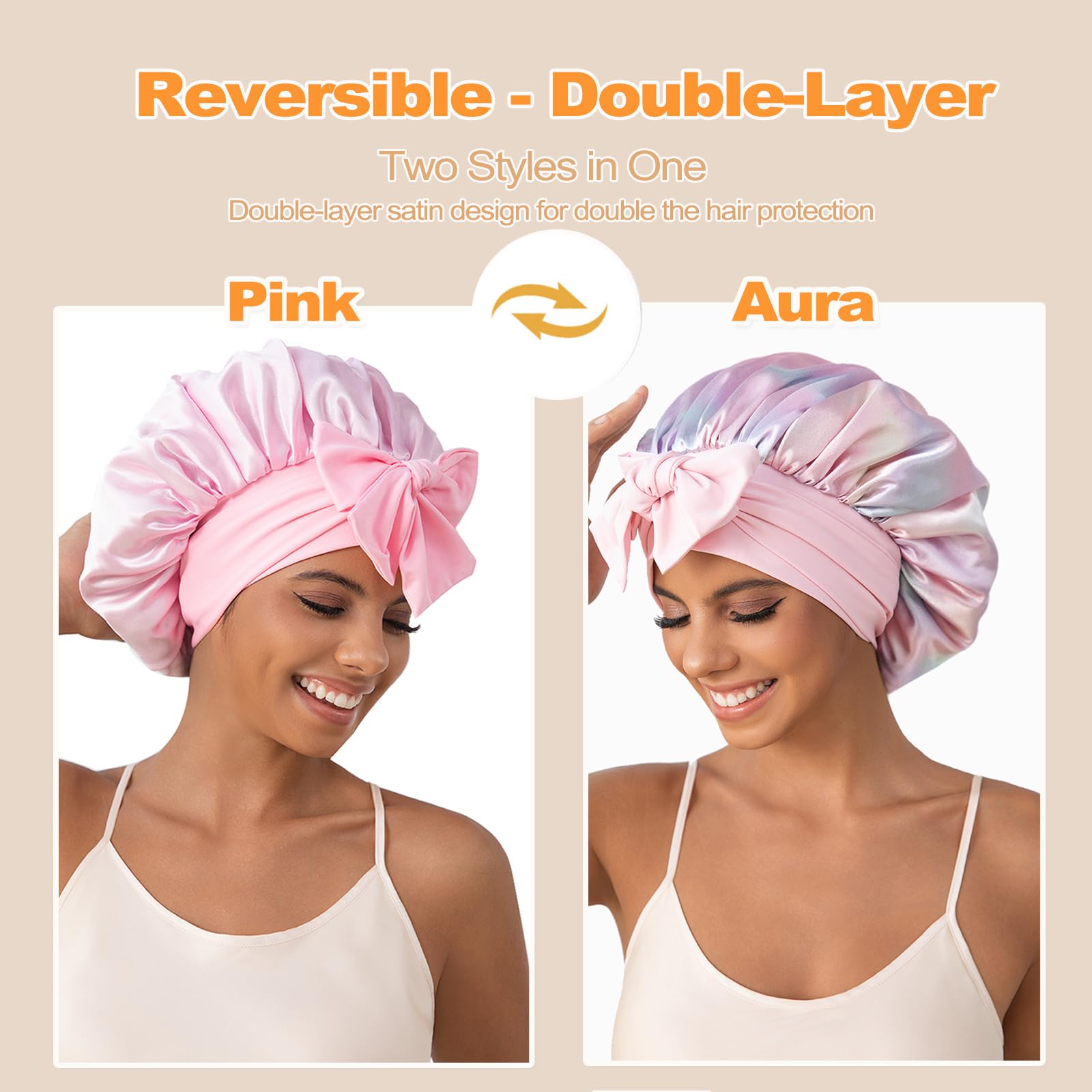Bonete satinado de doble capa GDTOGRT Aura mantiene la humedad y evita frizz.