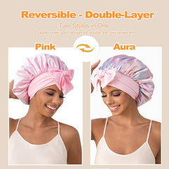 Bonete satinado de doble capa GDTOGRT Aura mantiene la humedad y evita frizz.