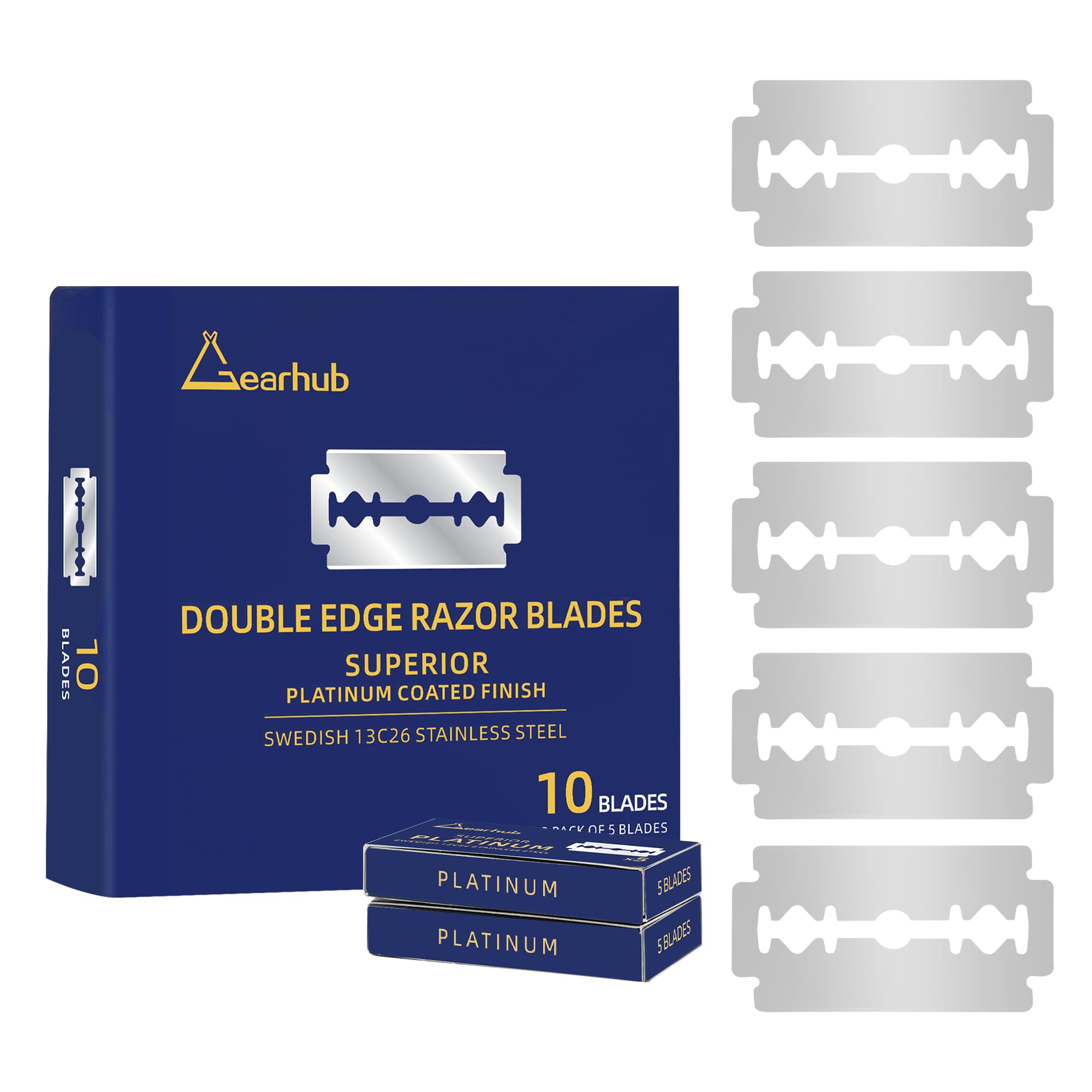 Gearhub Premium 10-count double edge blades in a pack for precise shaves.