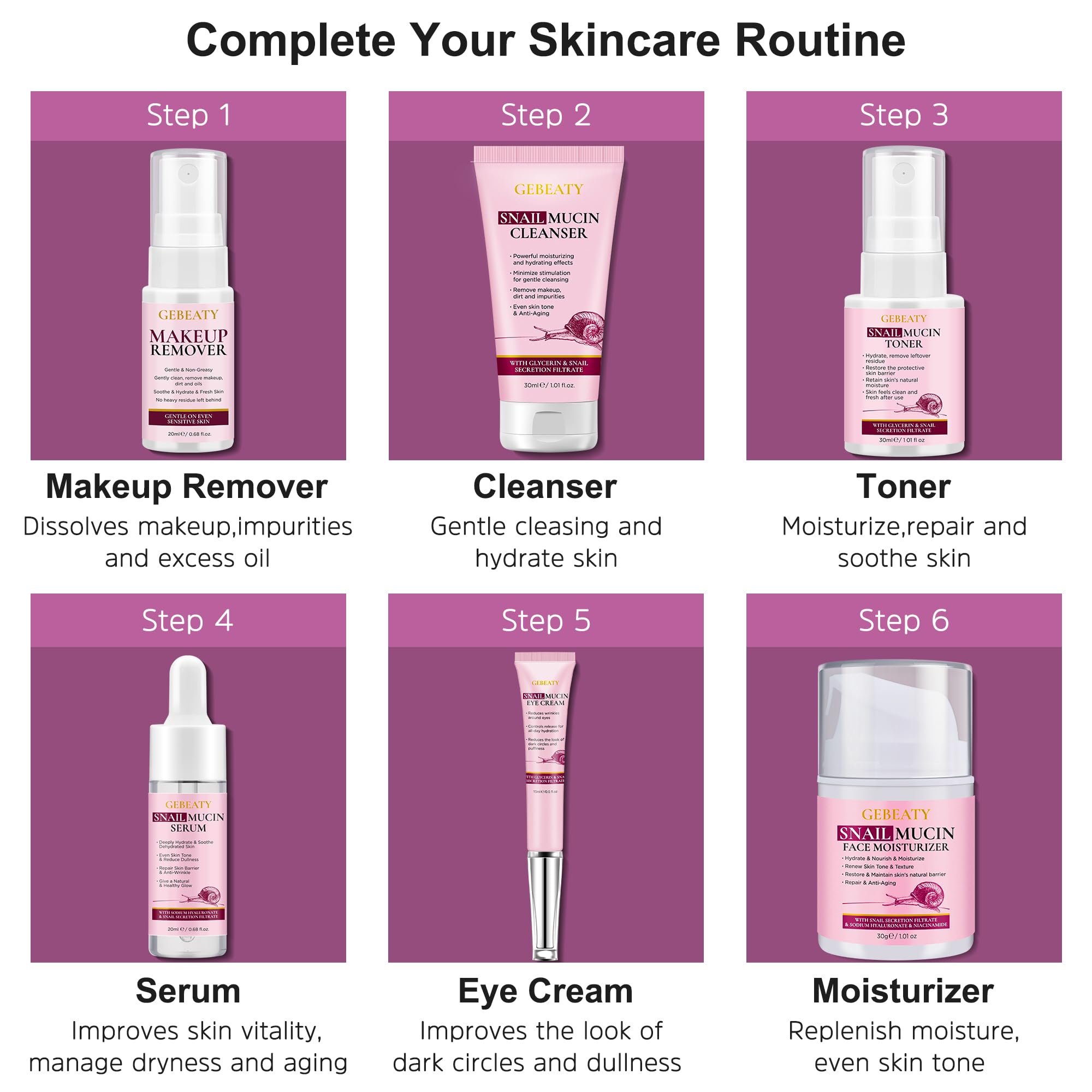 Gebeaty Snail Mucin Kit Crema de Ojos: ayuda a reducir signos de cansancio