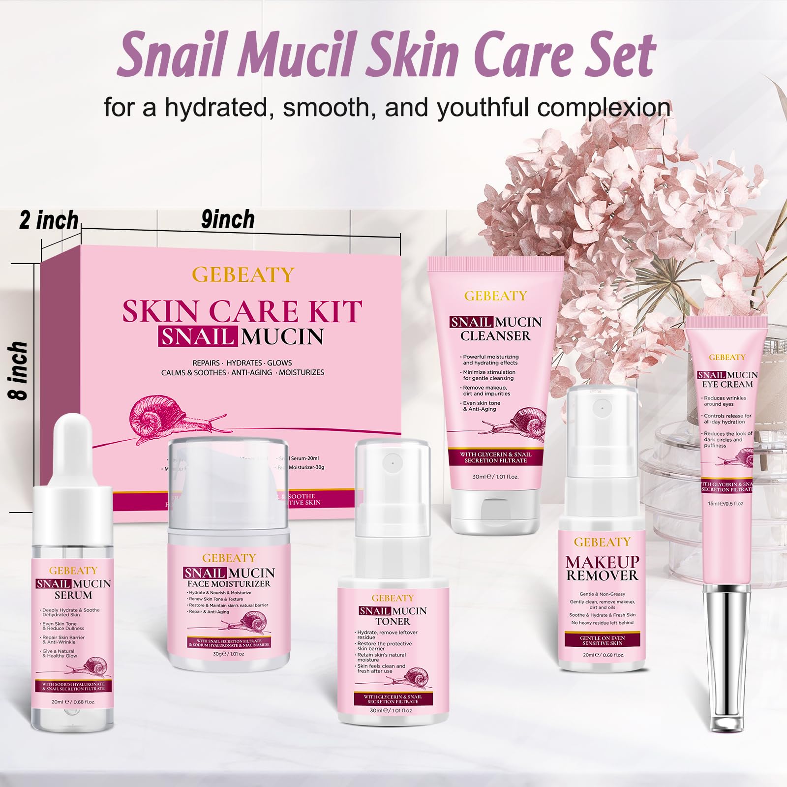 Gebeaty Snail Mucin Kit Hidratante: textura ligera y absorción rápida para piel seca