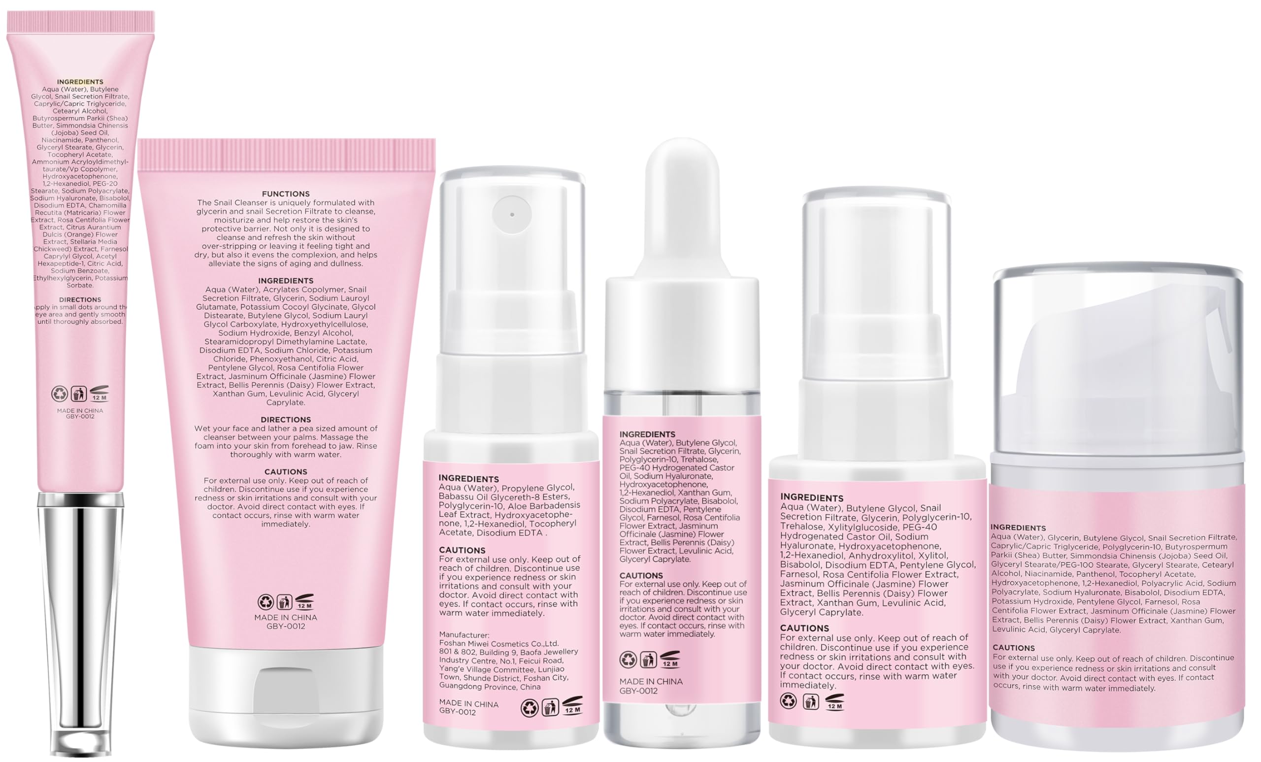 Gebeaty Snail Mucin Kit Ingredientes Clave: mucina de caracol y ácido hialurónico