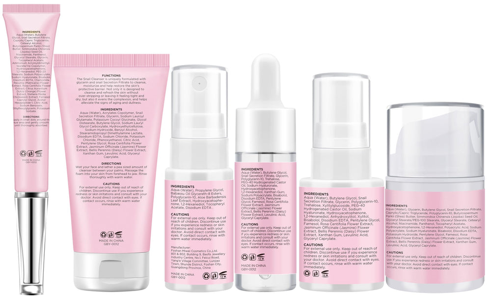 Gebeaty Snail Mucin Kit Ingredientes Clave: mucina de caracol y ácido hialurónico