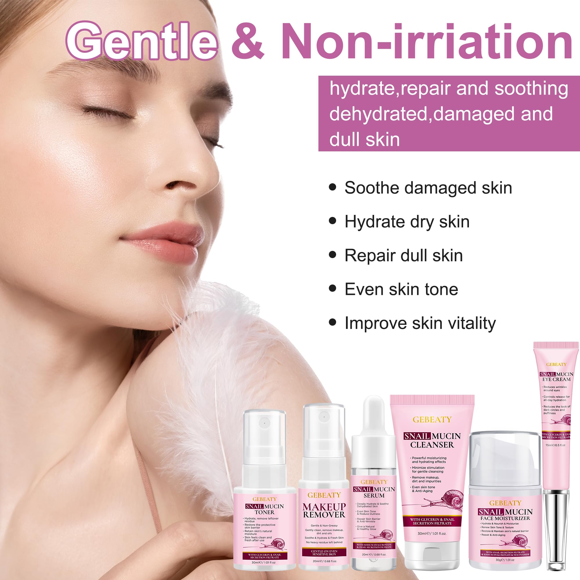 Gebeaty Snail Mucin Kit Serum: potencia la hidratación y mejora la textura