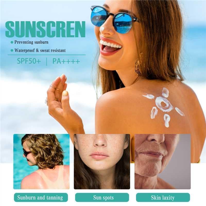 GEBUTP Relief Sun Organic Sunscreen bottle close-up showing water-resistant formula.
