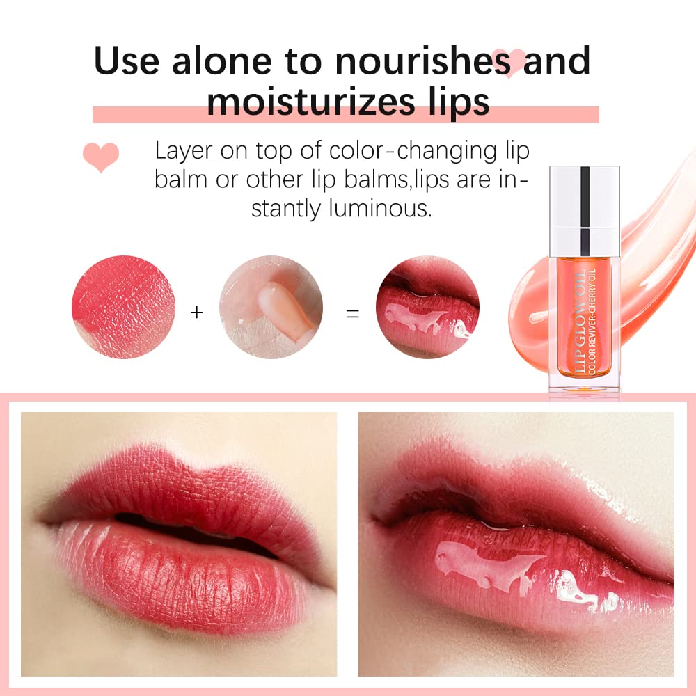GECOMO Hydrating Lip Glow Oil Cherry color swatch on skin for shade pick