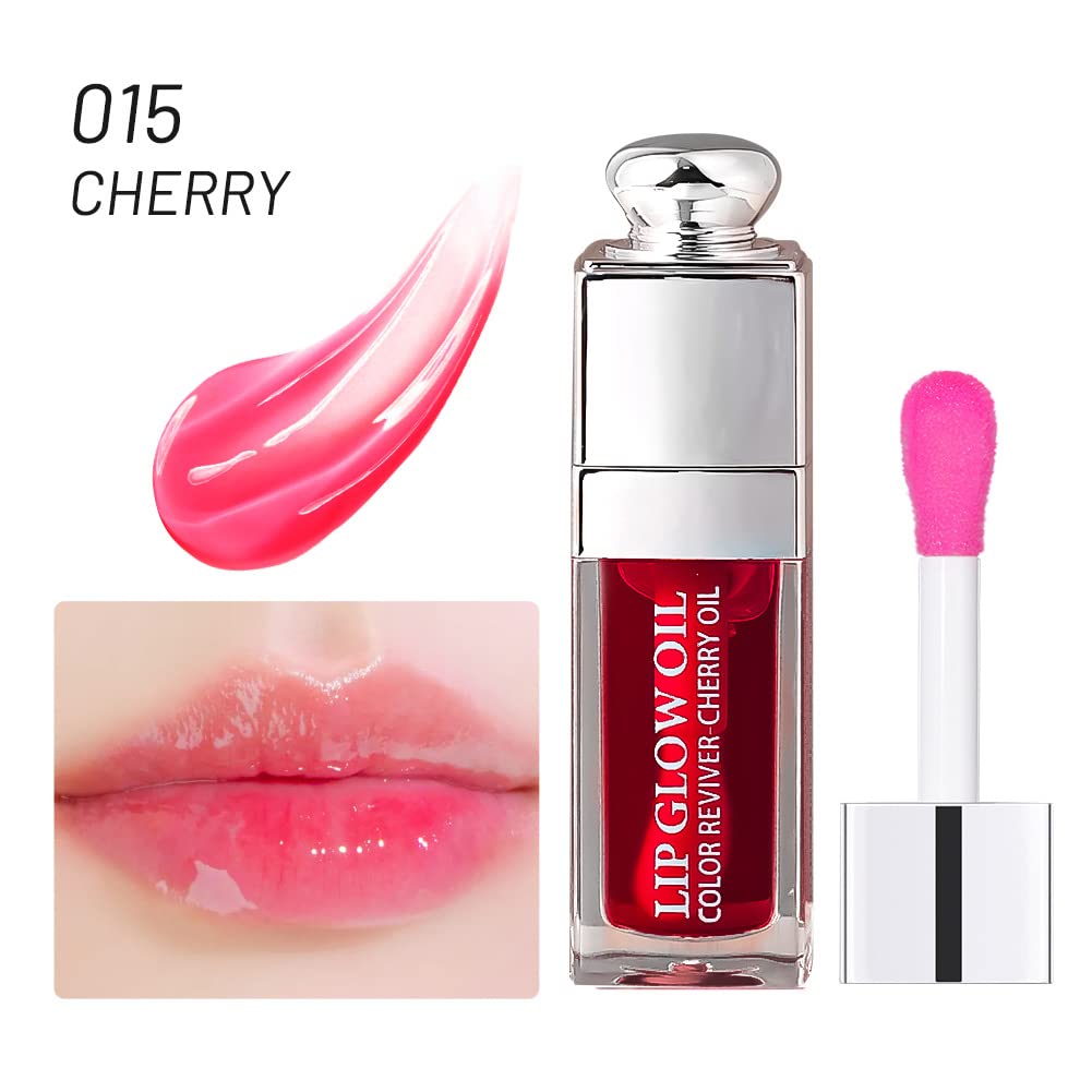 GECOMO Hydrating Lip Glow Oil Cherry texture close-up showing silky glide