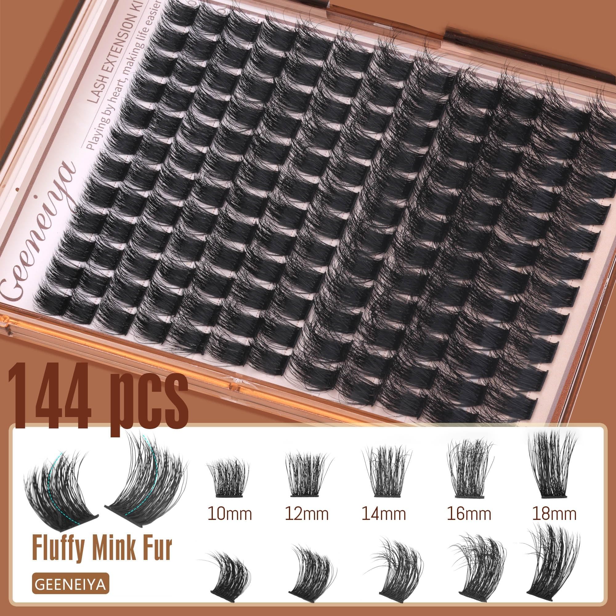 Geeneiya 10-18mm lash clusters mix enables versatile, wispy styles.