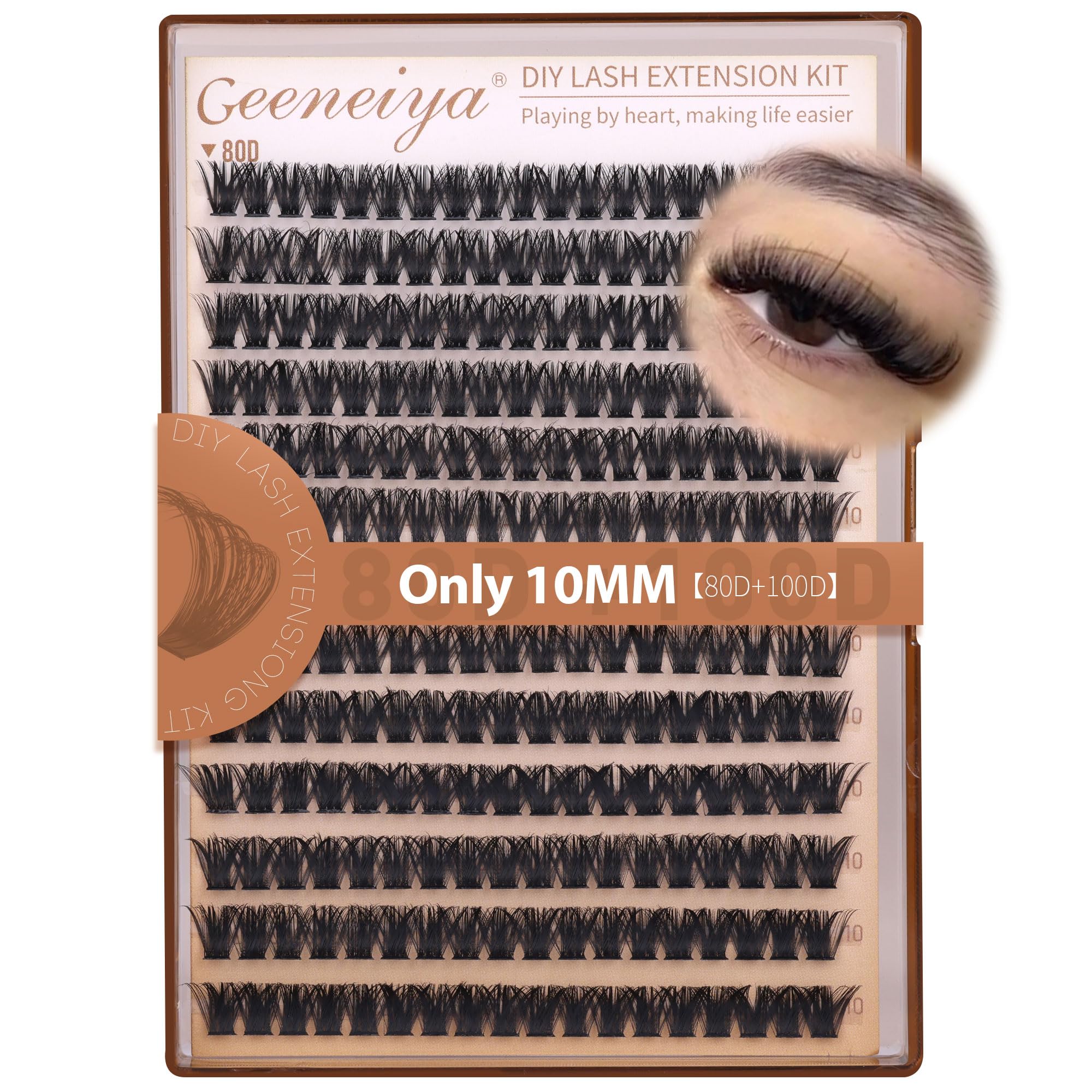 Geeneiya 10mm volume lash clusters for natural daily wear.