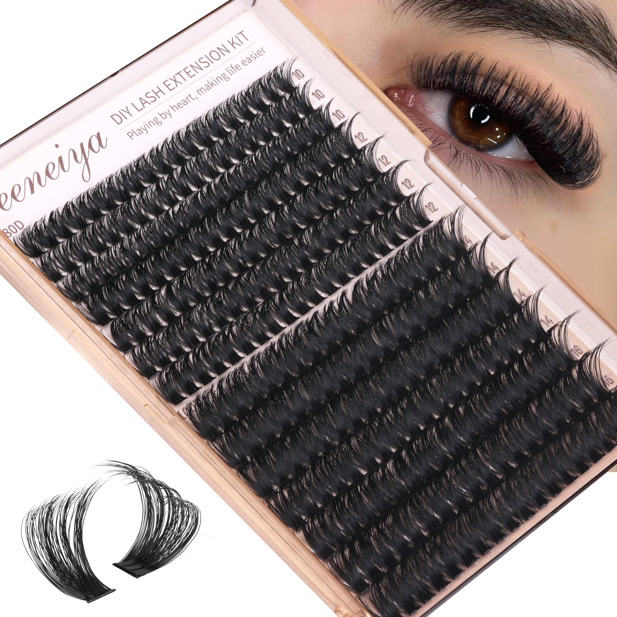 Geeneiya 14mm lash clusters ideal for eye corners and soft blends