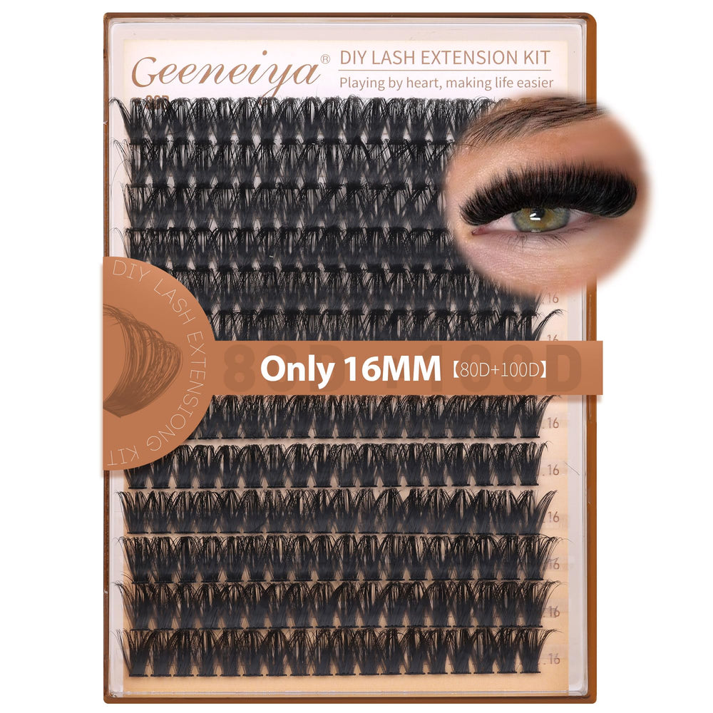 Geeneiya 16MM lash clusters for daily volume and natural-looking fullness.