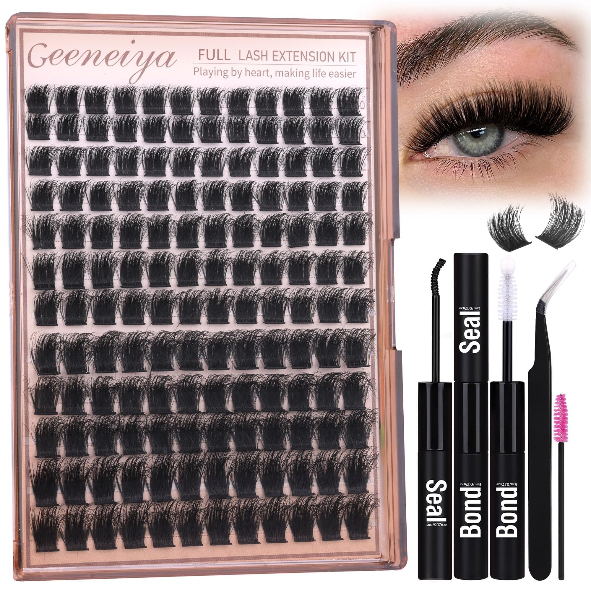 Geeneiya 200D full lash clusters kit for at-home salon-quality results.