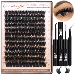 Geeneiya 200D lash clusters kit with 144 pieces for at-home styling and a premium look