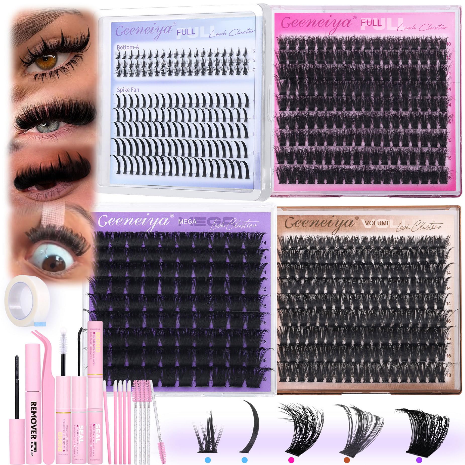 Geeneiya 5 Styles lash clusters kit mega lashes for quick at-home volume