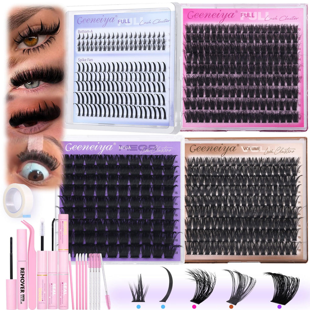 Geeneiya 5 Styles lash clusters kit mega lashes for quick at-home volume