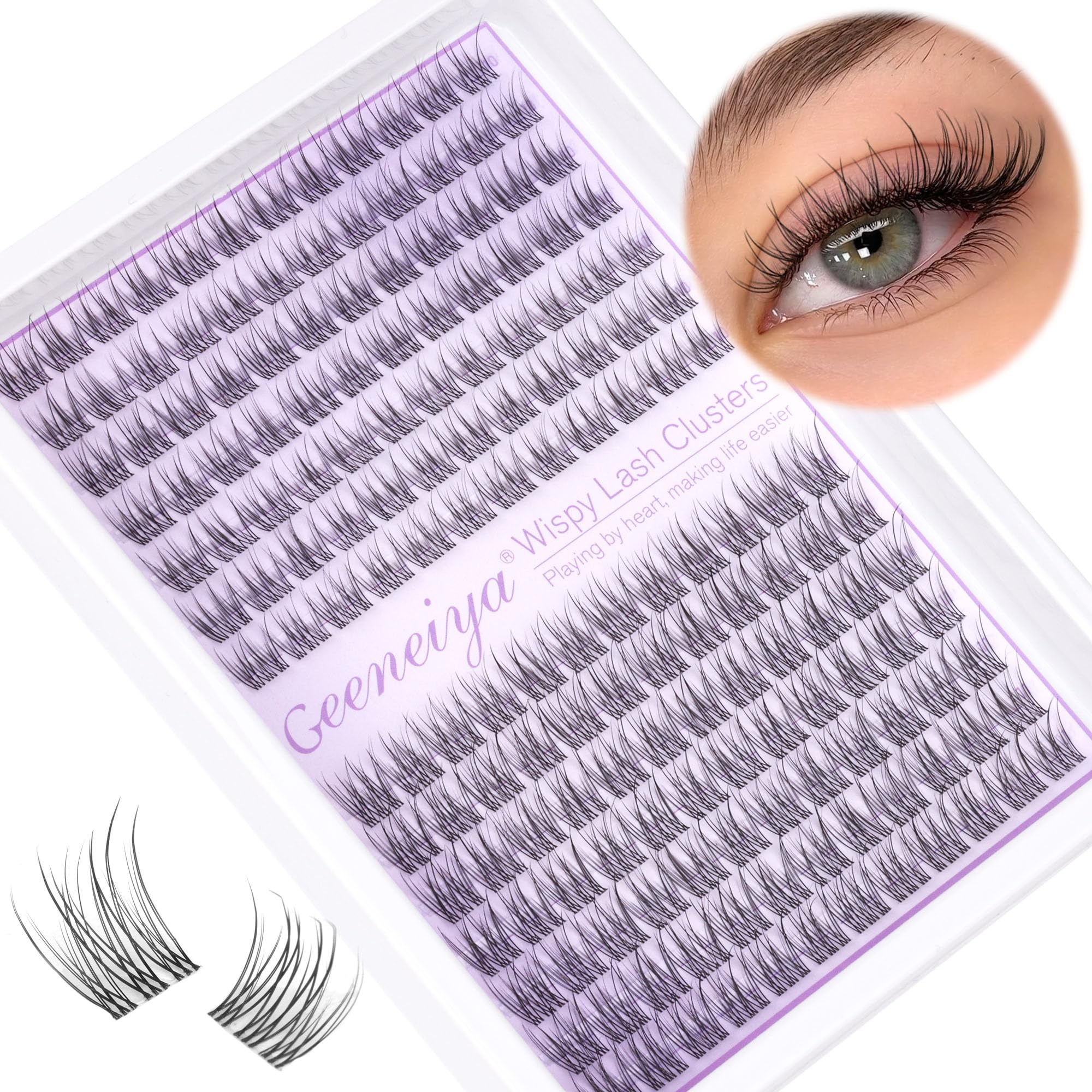 Geeneiya clear band lash clusters with 10-11mm for natural fullness