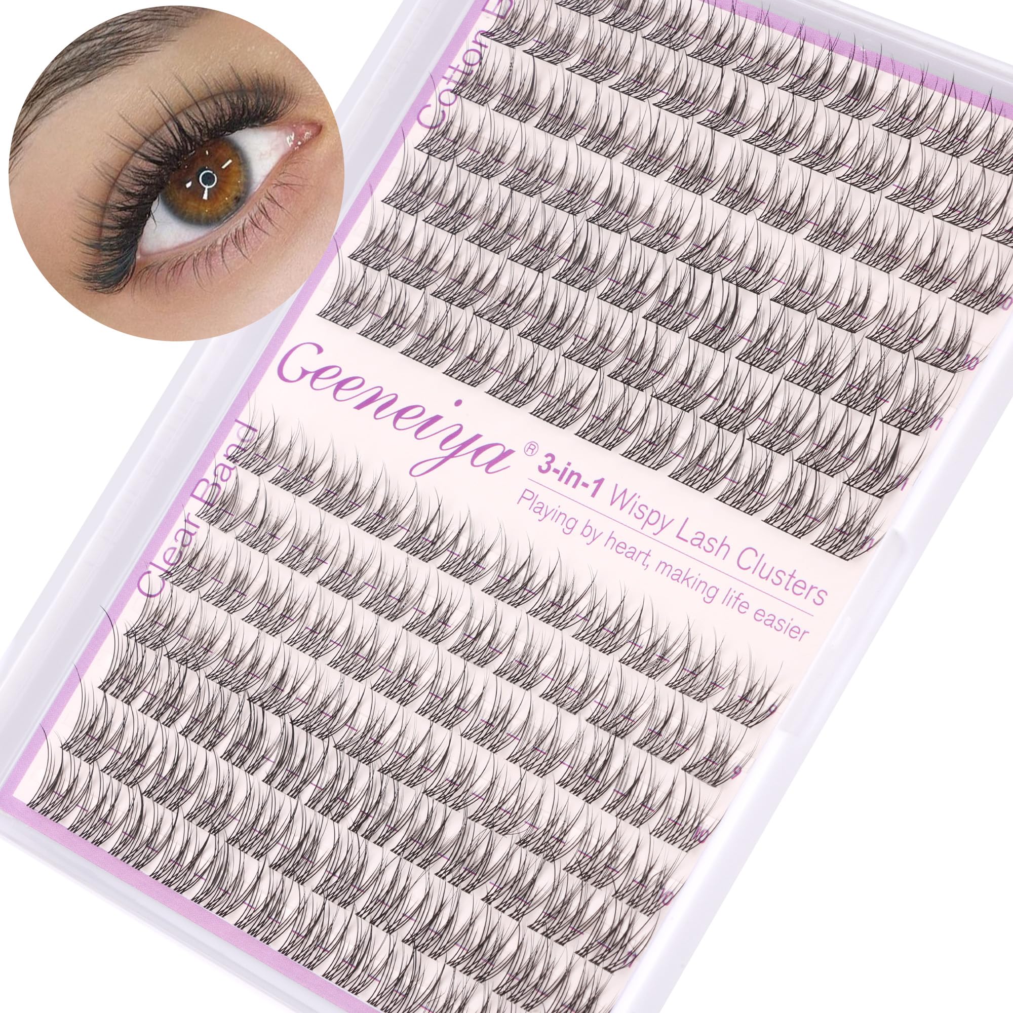 Geeneiya Clear Band lash clusters 9-11mm blend seamlessly for a natural everyday look.