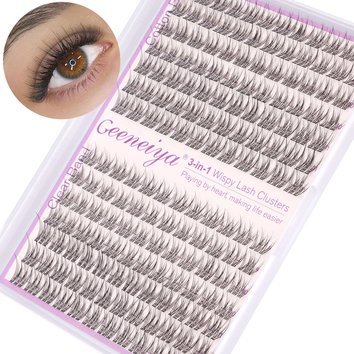 Geeneiya Clear Band lash clusters 9-11mm blend seamlessly for a natural everyday look.