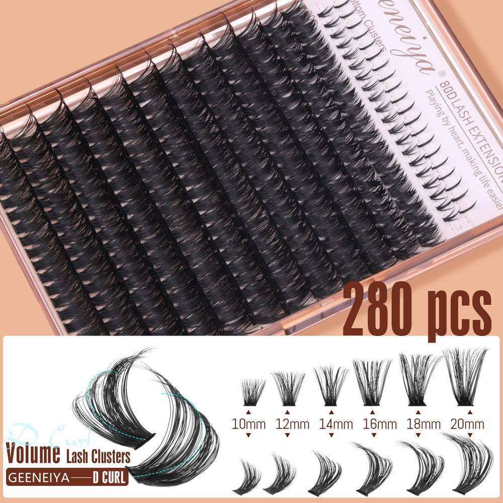 Geeneiya D-curl clusters 280pcs kit for easy DIY extensions.