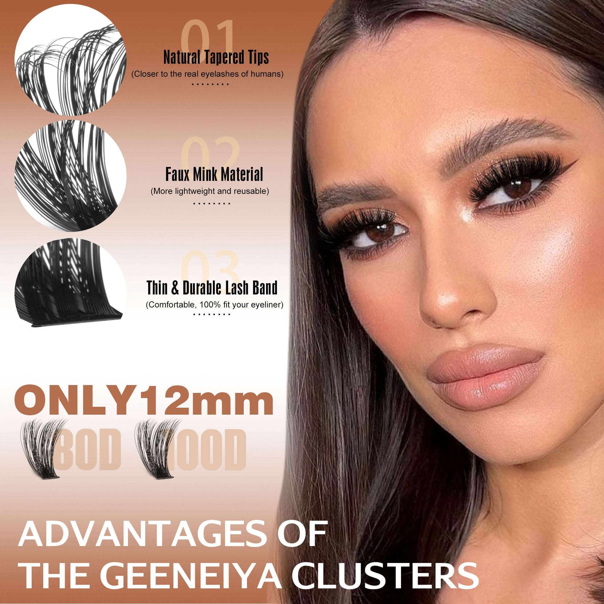 Geeneiya D-curl lash clusters application setup demonstrates DIY lash wear at home.