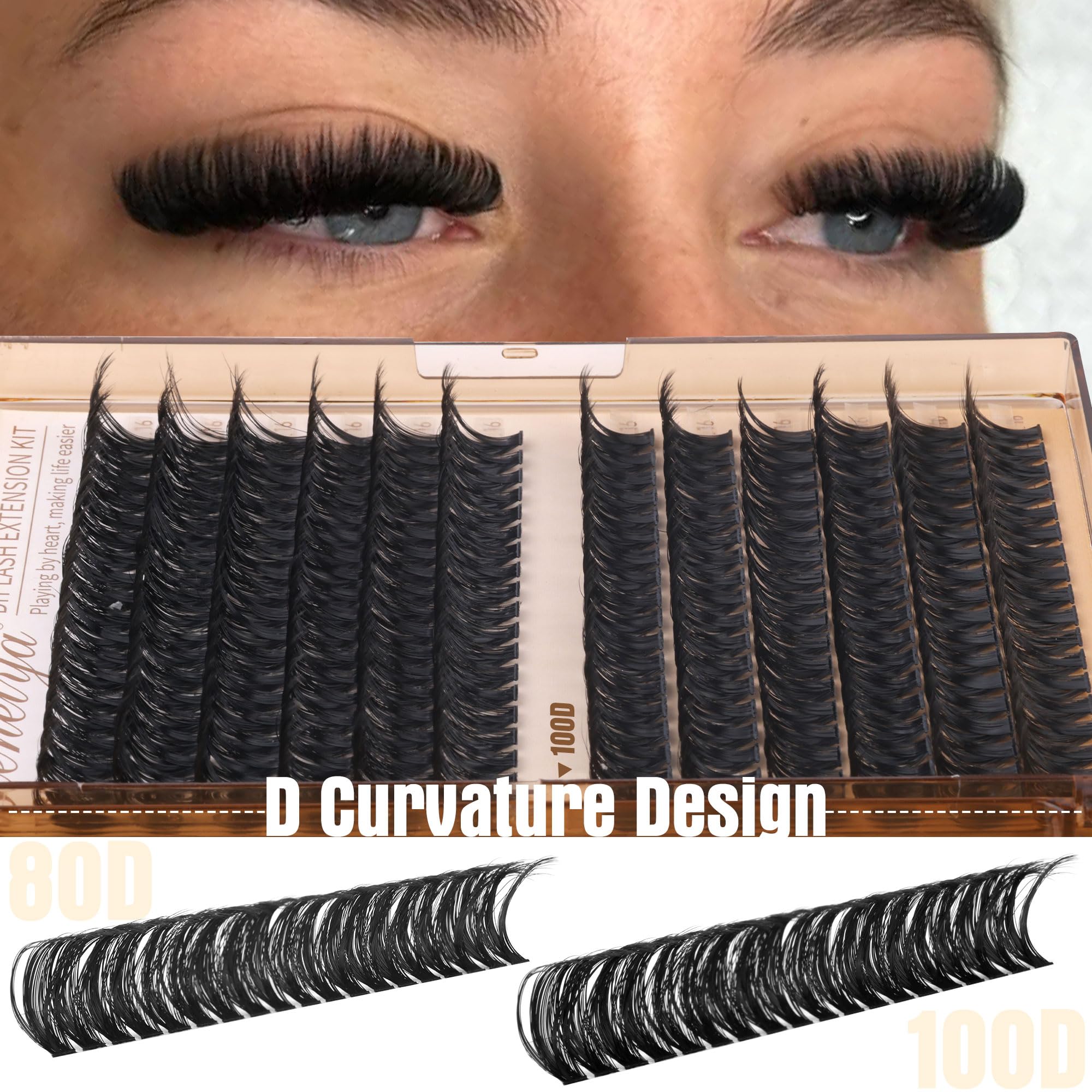 Geeneiya D curl lash extensions kit enables precise, seamless application.