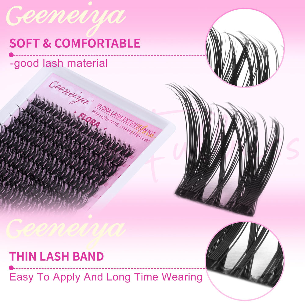 Geeneiya Flora Bottom Lash Clusters blending with upper lashes for cohesive look