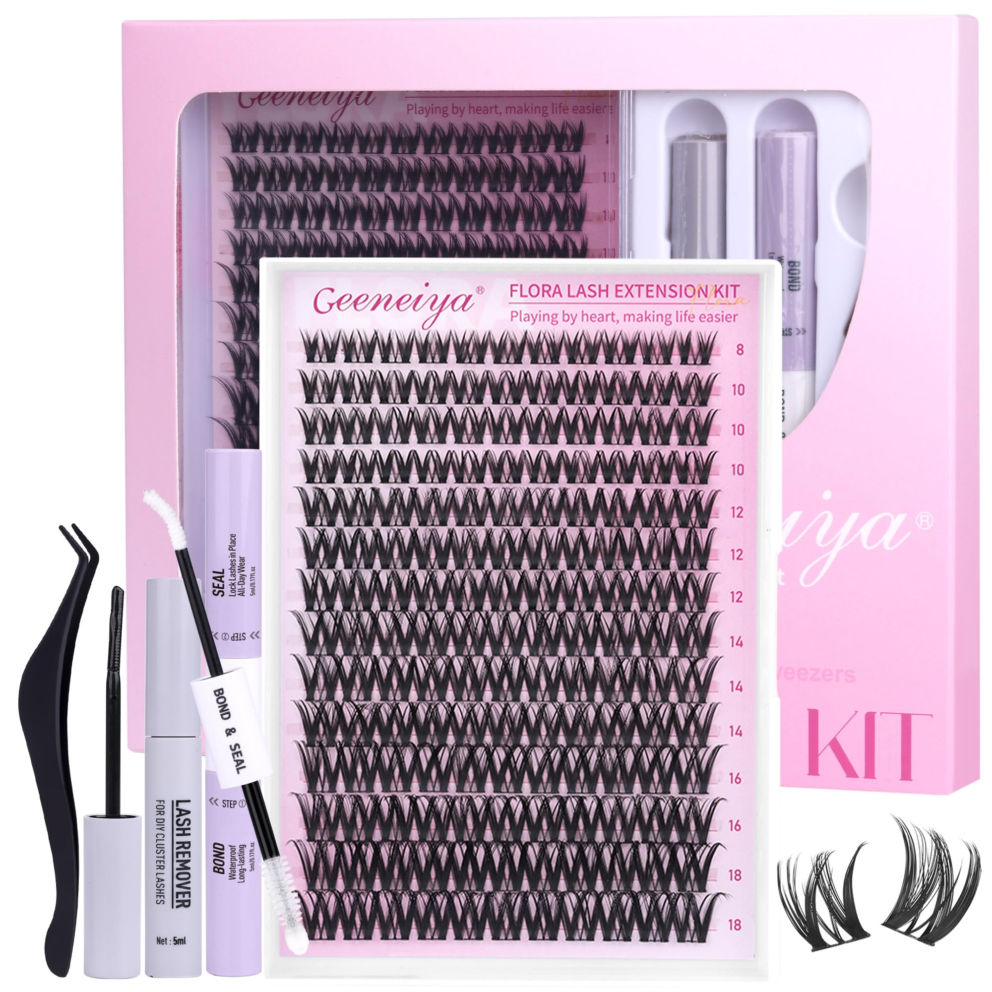 Geeneiya Flora Lashes Clusters kit packaging for beginners.