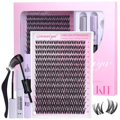 Geeneiya Flora Lashes Clusters Kit packaging with premium tools for beginners.