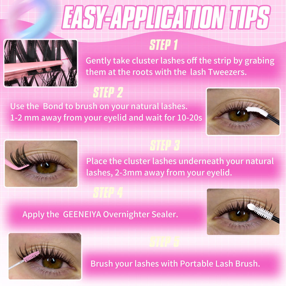 Geeneiya Flora Lashes Clusters Kit included tweezers enable precise placement.