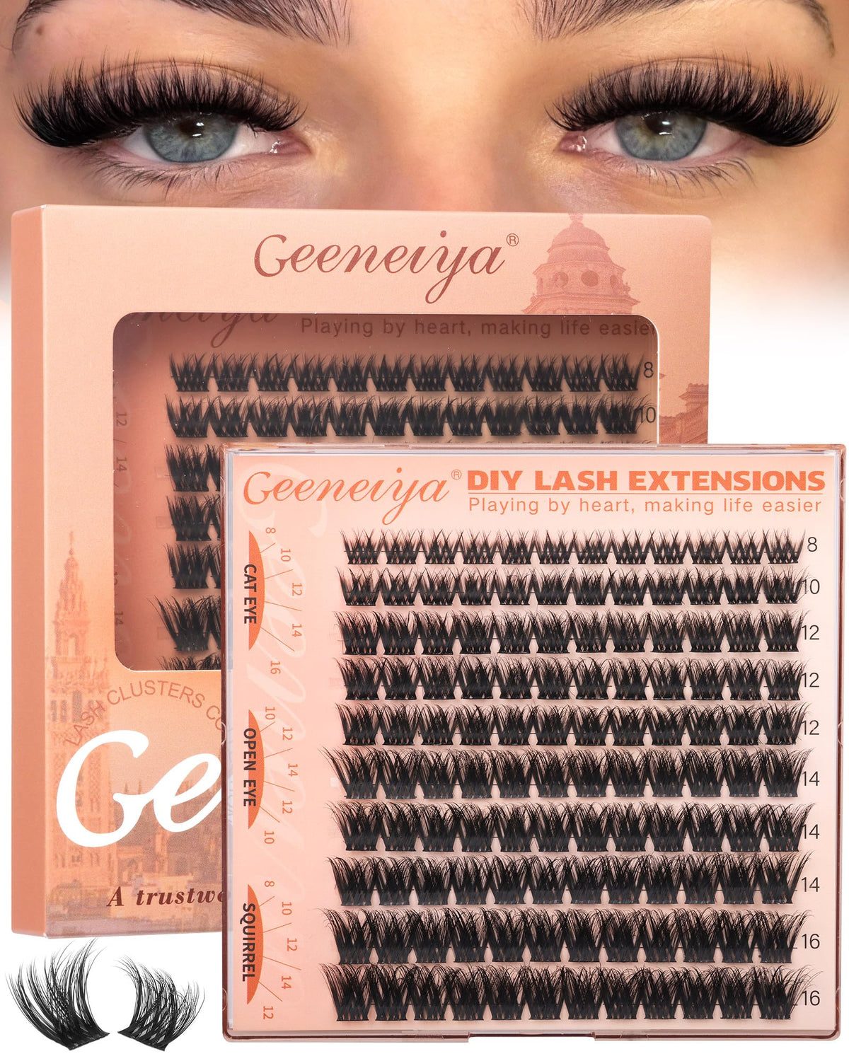 Geeneiya Fluffy Lash Clusters 8-16mm for natural, full lashes without heaviness.