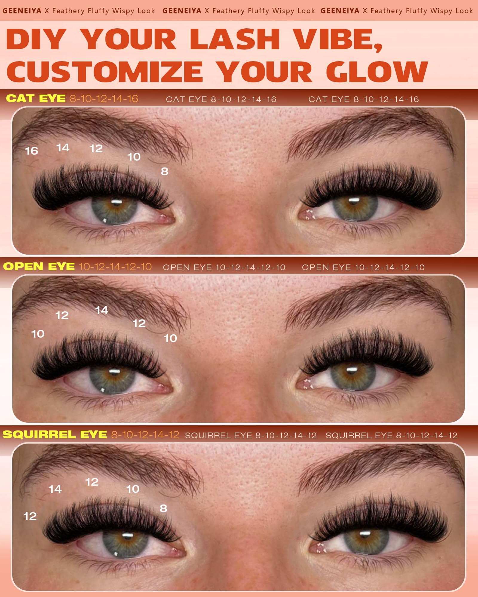 Geeneiya fluffy lash clusters beginner-friendly curl for at-home extensions.