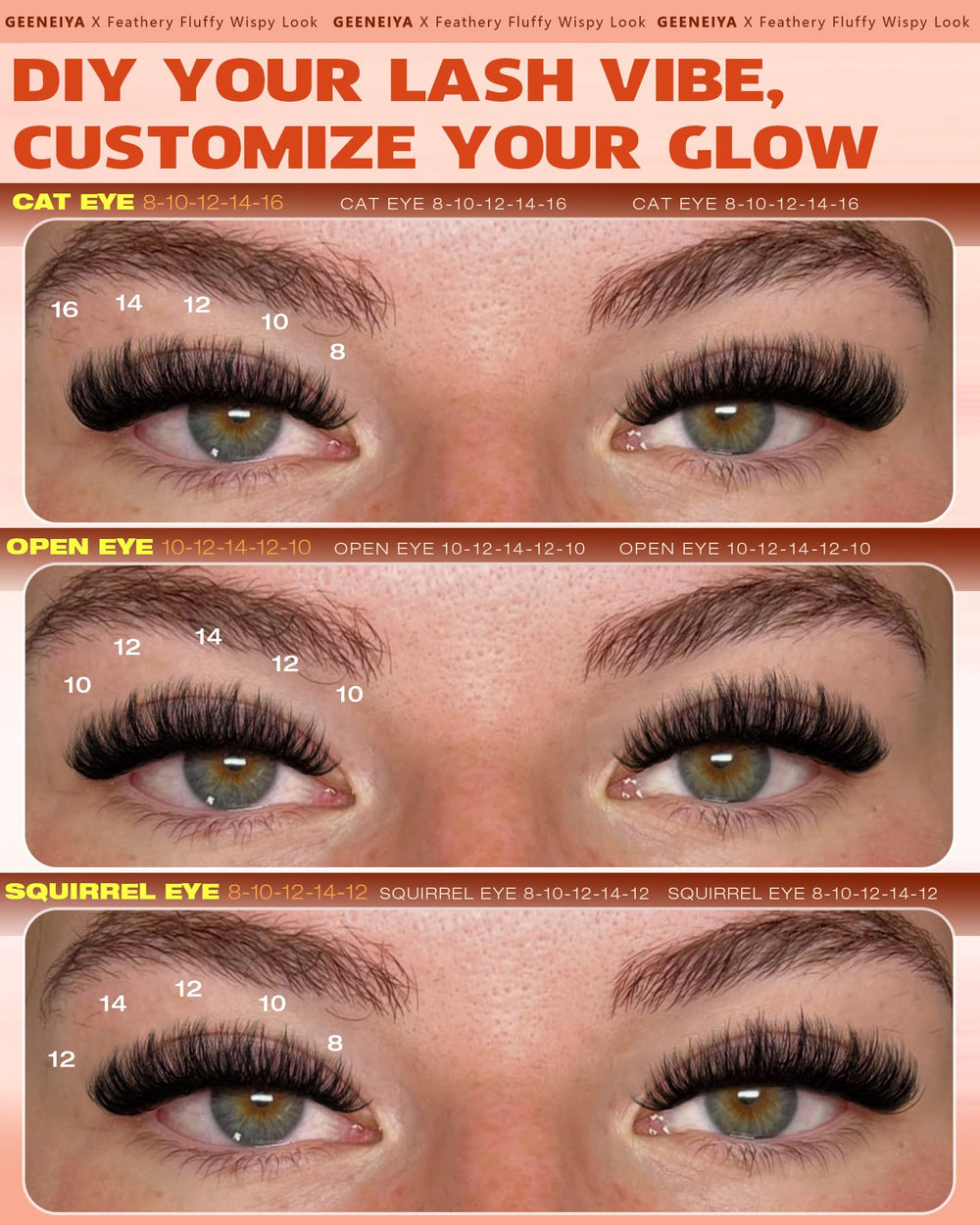 Geeneiya fluffy lash clusters beginner-friendly curl for at-home extensions.